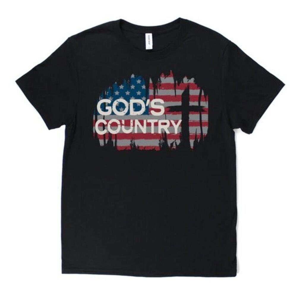 Gods Country Mens Graphic T-Shirt Black American Flag Cross Patriotic XL NEW‎